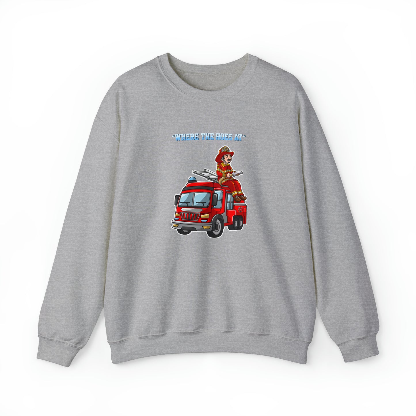 Custom Parody Crewneck Sweatshirt, Where the Hoes at Design